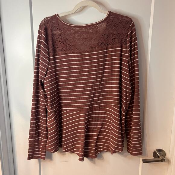 Anthropologie Campground Maroon Striped Thermal Henley Sleep Shirt Top Size L - Picture 2 of 7